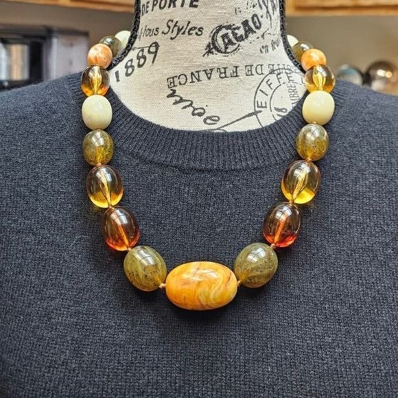 Joan Rivers Graduated Gold & Earth Toned Lucite Beaded Necklace 24-28" - Picture 2 of 5